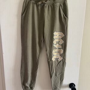 AC/DC joggers sweatpants olive green small lounge pants